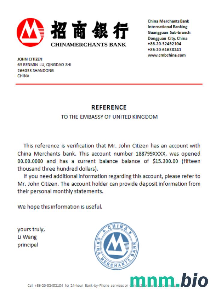 China China Merchants przykład odniesienia w formatach Word i PDF